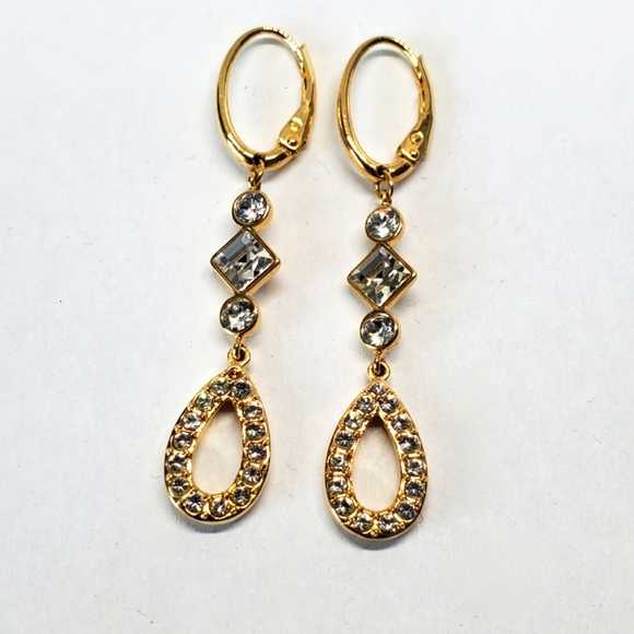 Swarovski Gold Plated Crystal Teardrop Dangle Earrings - Picture 1 of 4